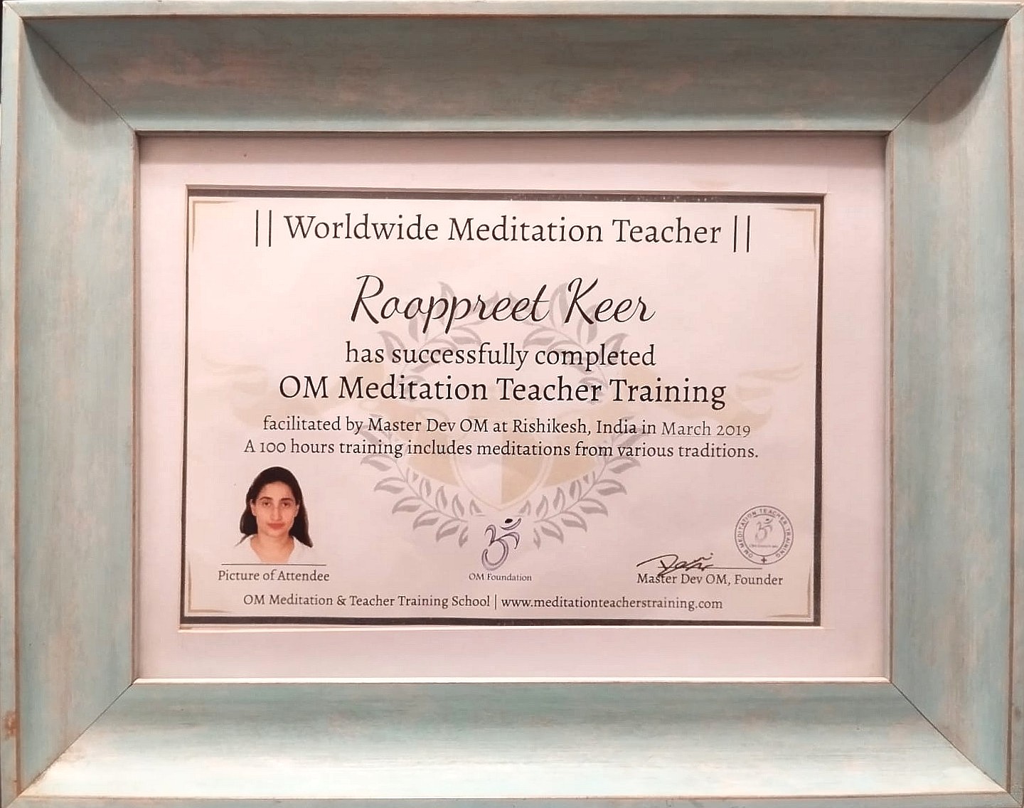 Certified international meditation teacher | Roop Caur | Rooppreet Keer Caur World wide meditation teacher | Certification | Certified | Roop Caur | Rooppreet Keer caur